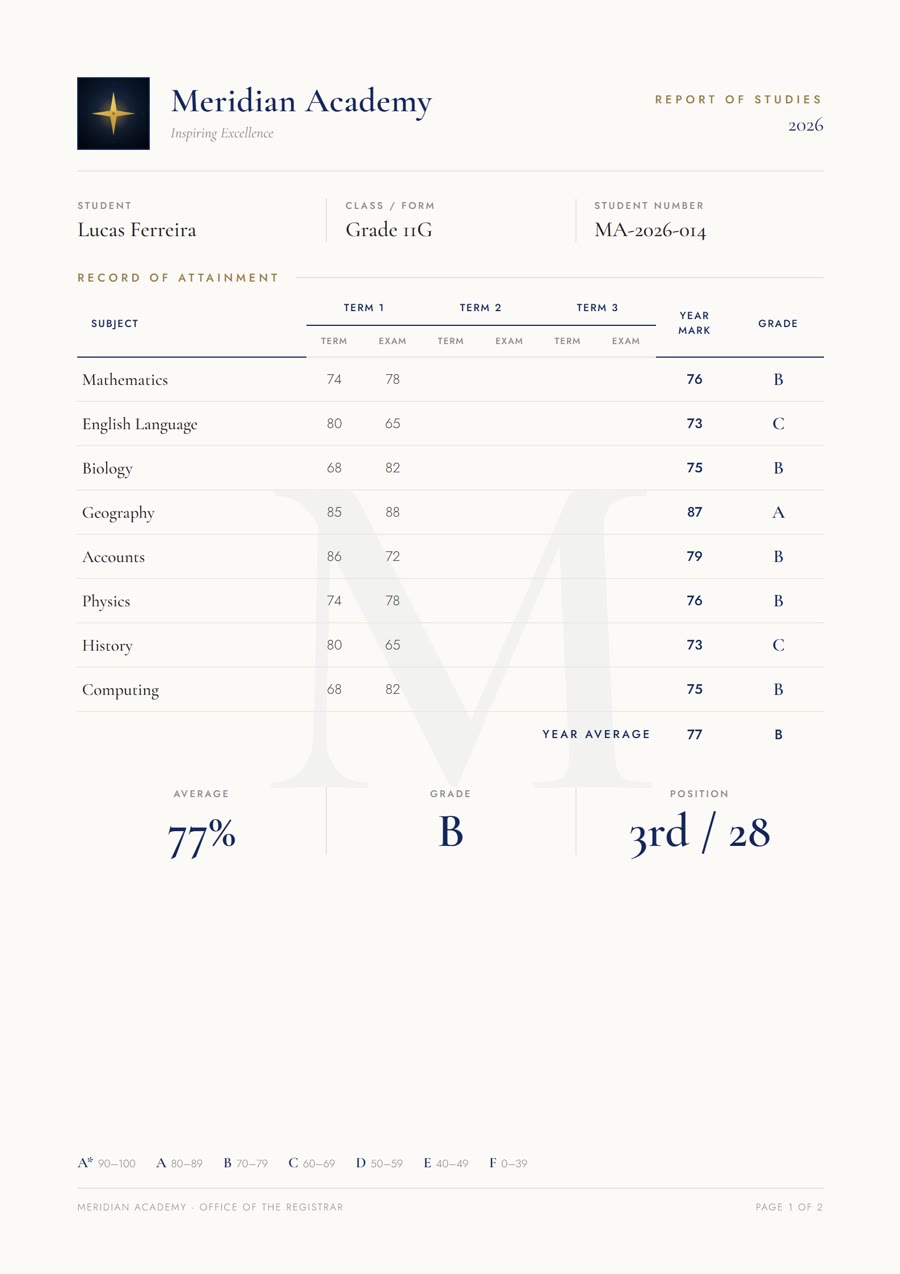 Elegant report card